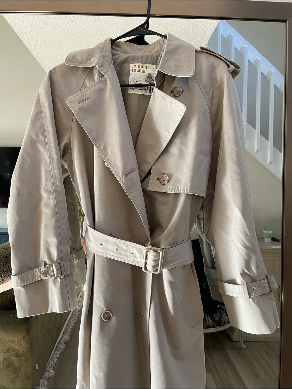 London Towne Women's Light Beige Trench Coat with Belt